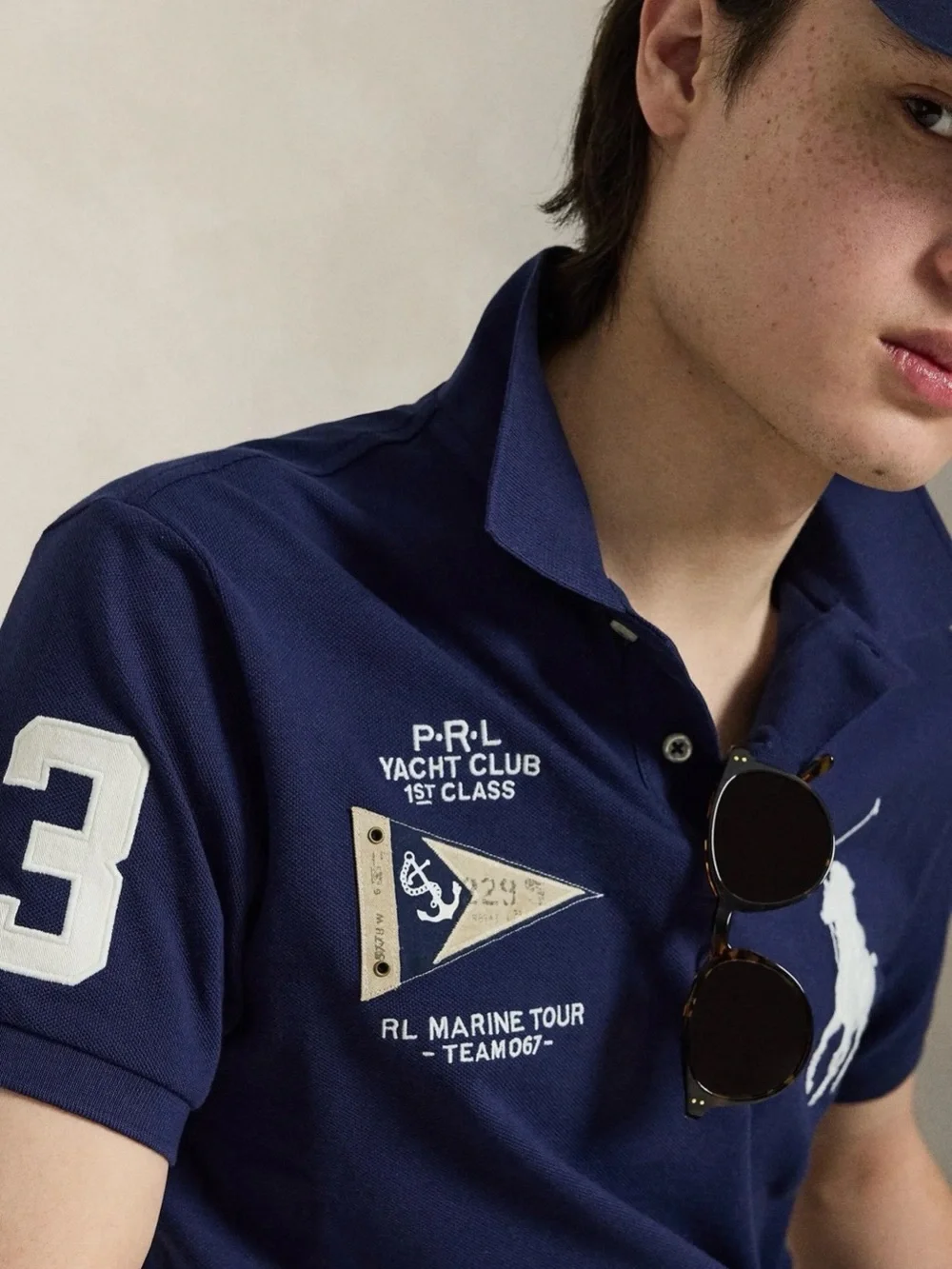 Ralph Lauren Navy Polo Shirt with Embroidered Logo Yacht Club - Size L ~ NWT